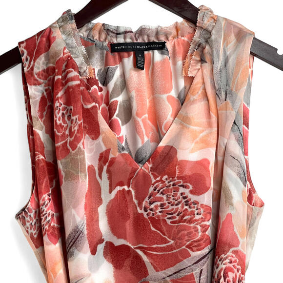 WHBM Sleeveless Floral Tie Waist Tunic Small Semi-Sheer Ruffle Salmon Pink Coral - Picture 9 of 9